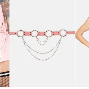 Pink leather O ring belt